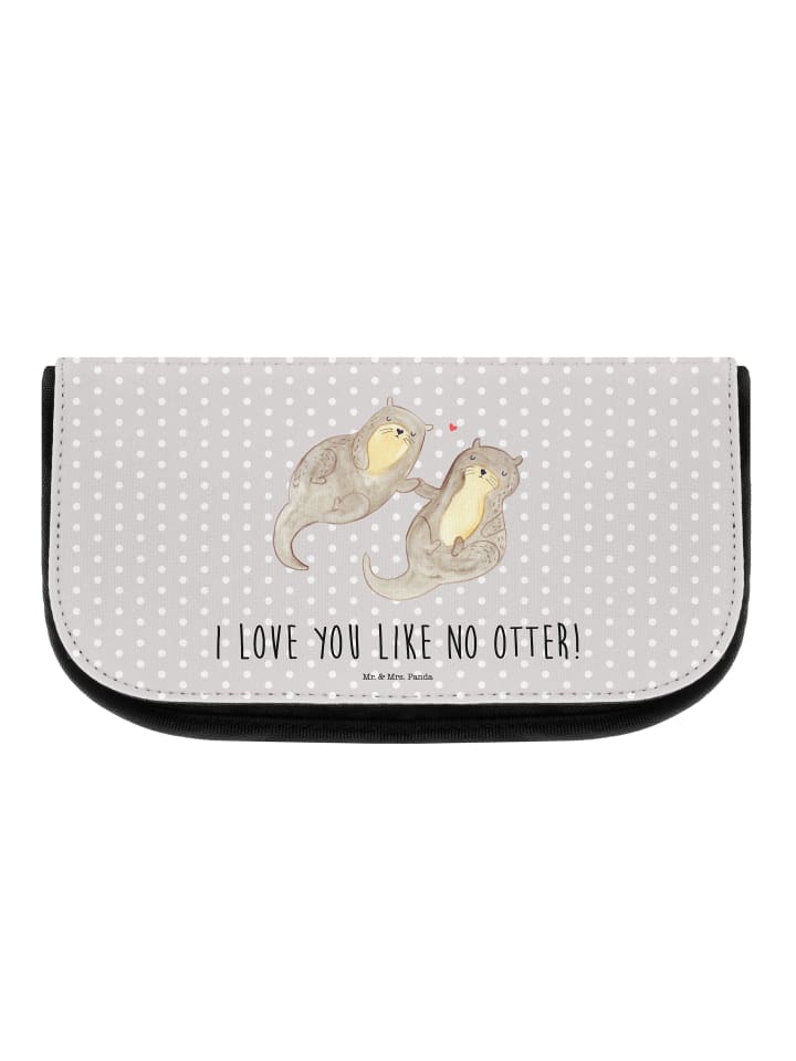 Waschtasche Otter Hände halten mit Spruch in Grau Pastell