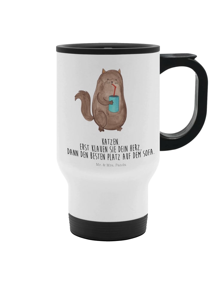 Thermosbecher Katze Dose mit Spruch in Weiß