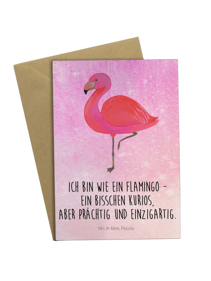 Grußkarte Flamingo Classic mit Spruch in Aquarell Pink