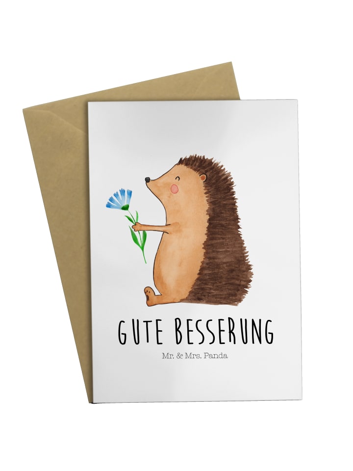 Grußkarte Igel Blumen mit Spruch in Weiß