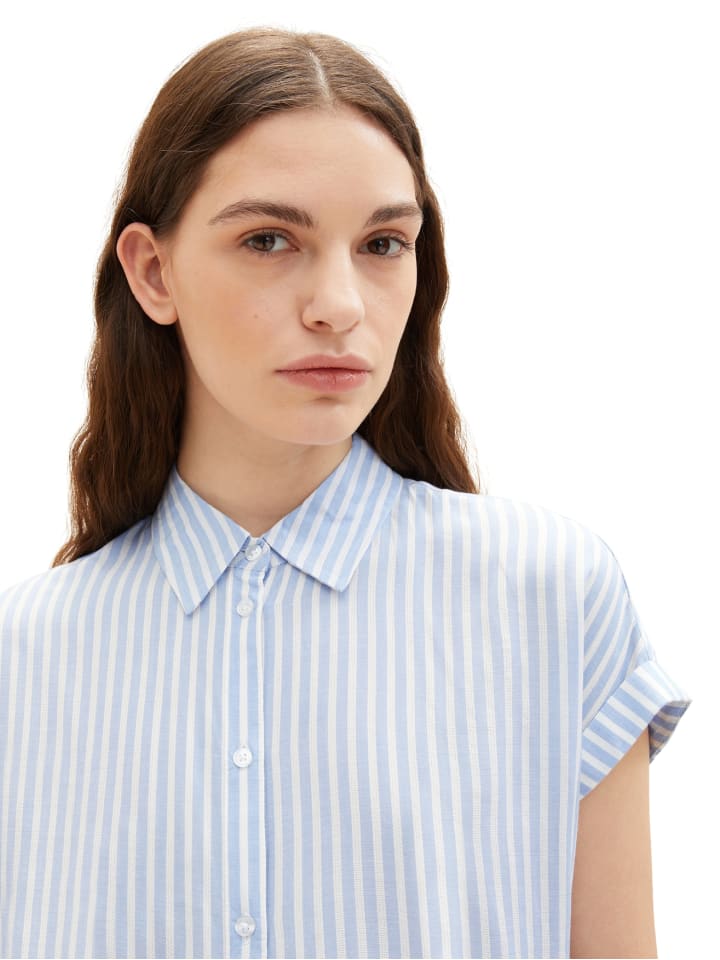 Tom Tailor Gestreifte Kurzarm Bluse Übergröße Shirt in Blau günstig kaufen  | limango