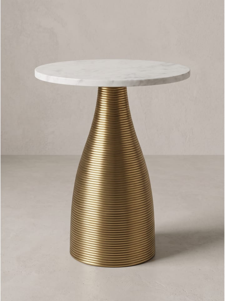 Beistelltisch indischer Marmor, für Wohnzimmer, Modern in Weiß-Gold