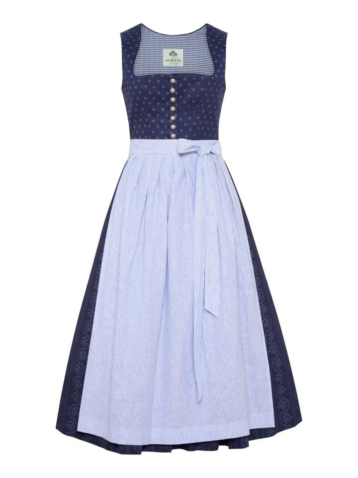 Schlichtes Baumwoll-Dirndl mit Streifenschürze