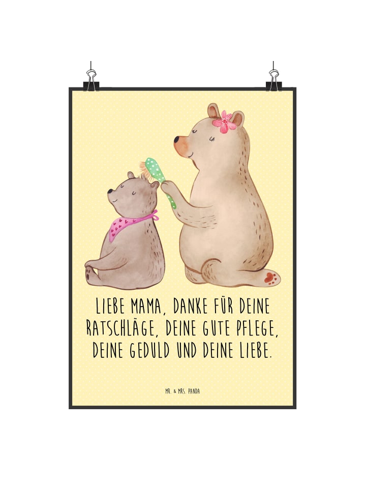 Wandbild Bär Kind mit Spruch in Gelb Pastell