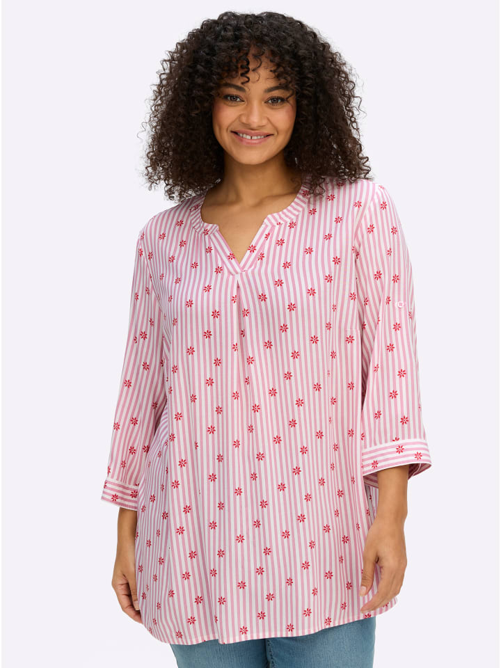 3/4-Arm-Bluse in altrosa-ecru-gestreift