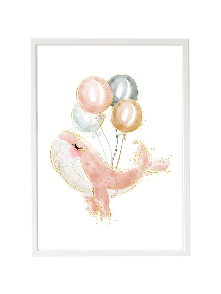 Kinderbild mit Wal-und-Ballon-Motiv in Weiß – (B)33 x (H)43 x (T)2 cm