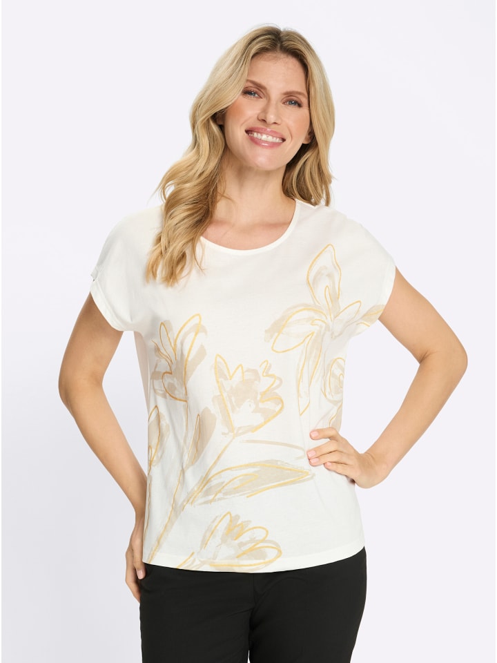 Rundhals-Shirt in ecru-sand-bedruckt