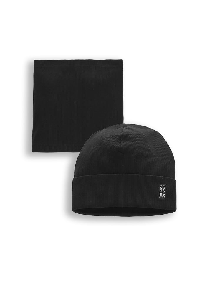 Baumwollset Mütze + Schal in schwarz