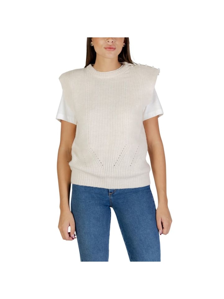 Creme Polyester Ärmelloser Pullover