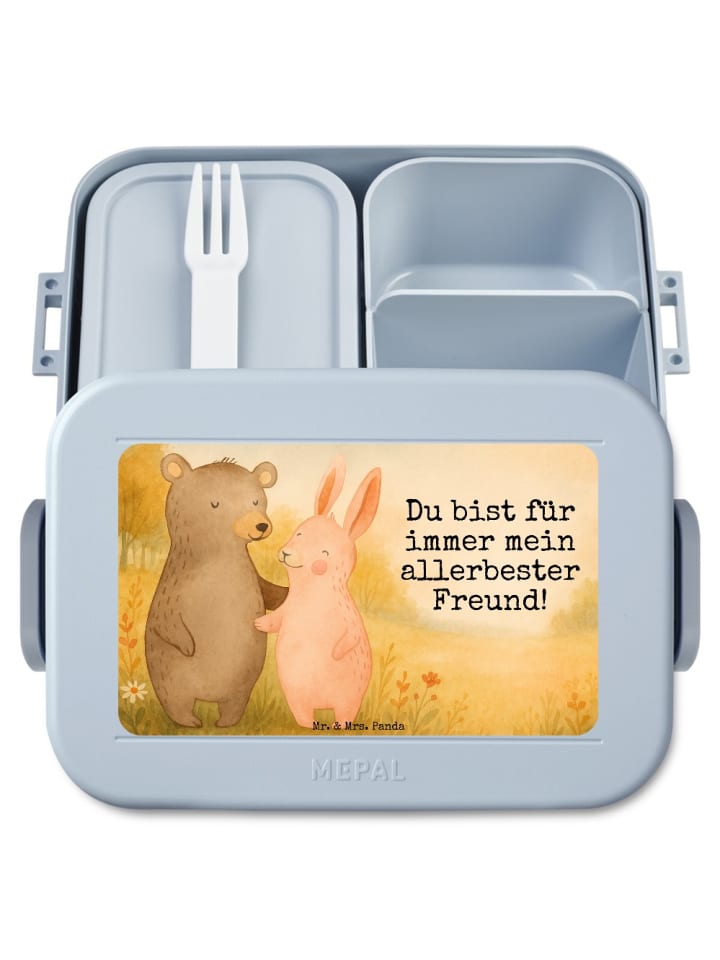 Lunchbox Bär und Hase Umarmen Design mit Spruch in Blau Pastell