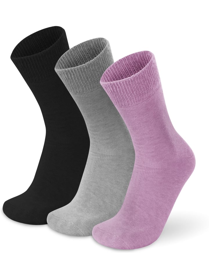 3 Paar Alpaka-Vollplüschsocken in Pink/Grau/Schwarz