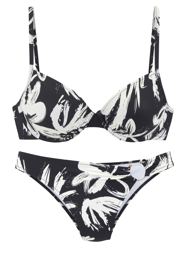 Bügel-Bikini in schwarz-creme bedruckt