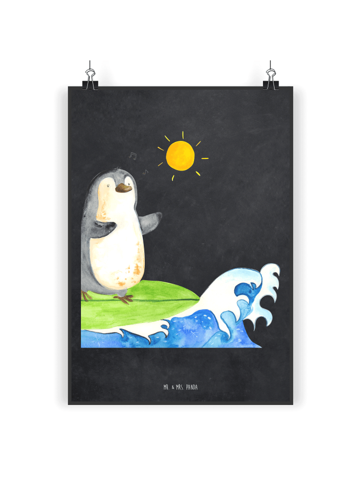 Wandbild Pinguin Surfer ohne Spruch in Kreidetafel