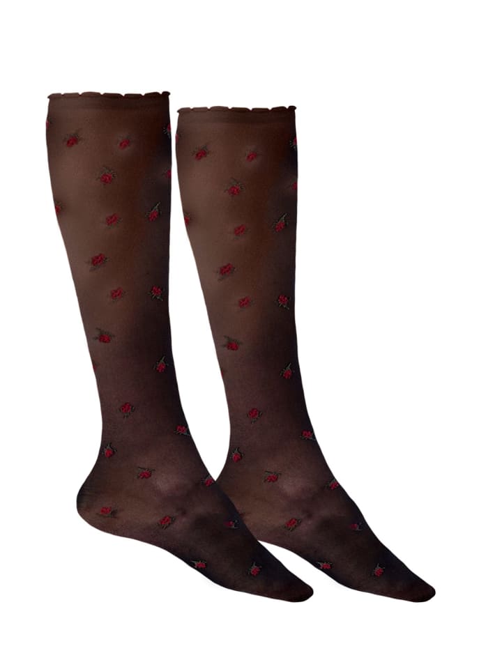 Kniestrümpfe FLORAL ROSES in schwarz
