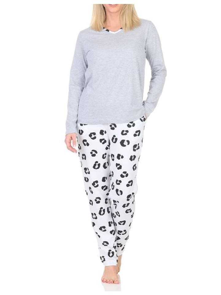 Langarm Pyjama Schlafanzug Hose Tiermotiv - 84726 in grau