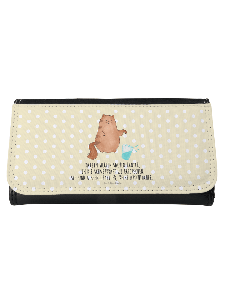 Damen Portemonnaie Katze Wasserglas mit Spruch in Gelb Pastell