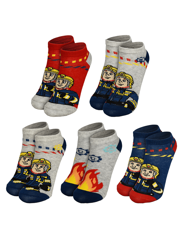 5er Pack Feuerwehrmann Sam Socken Sneaker Kindersocken Söckchen in Mehrfarbig