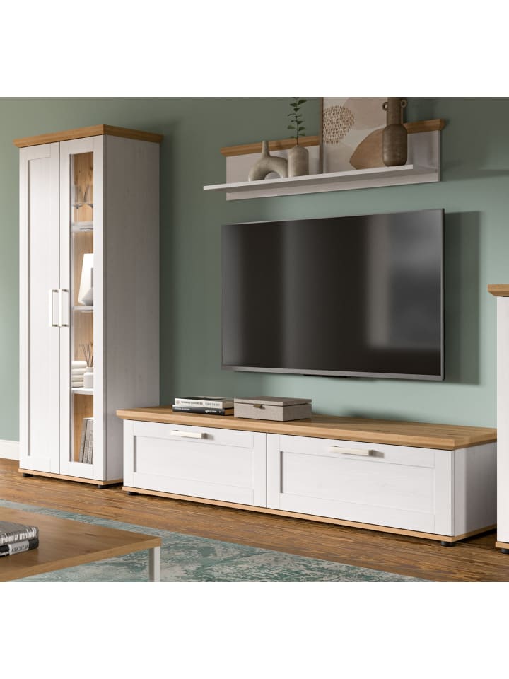 Wohnwand 3-teilig weiß Lärche, Eiche Artisan 240 cm Landhaus