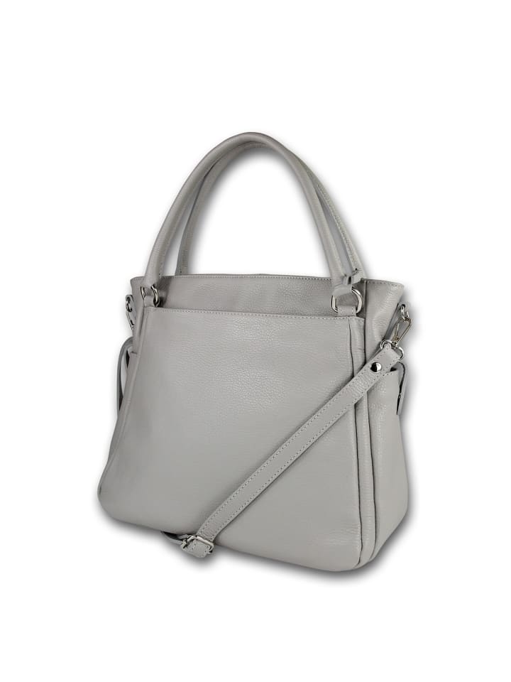 Leder Handtasche, Umhängetasche Toscanto Tasche hellgrau ca. 38cm