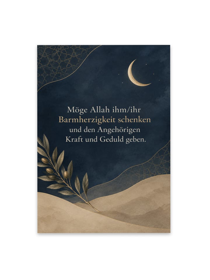 Beileidskarte Halbmond würdevoll Design mit Spruch in Weiß