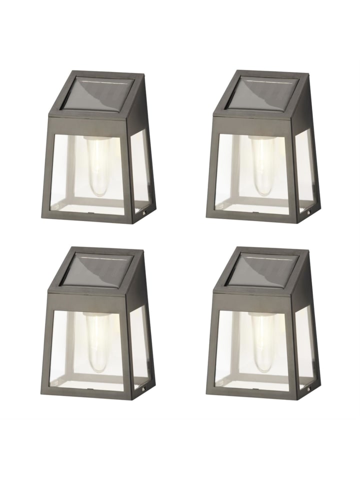 4er Set LED Solar Wandleuchten mit Filament LED in schwarz