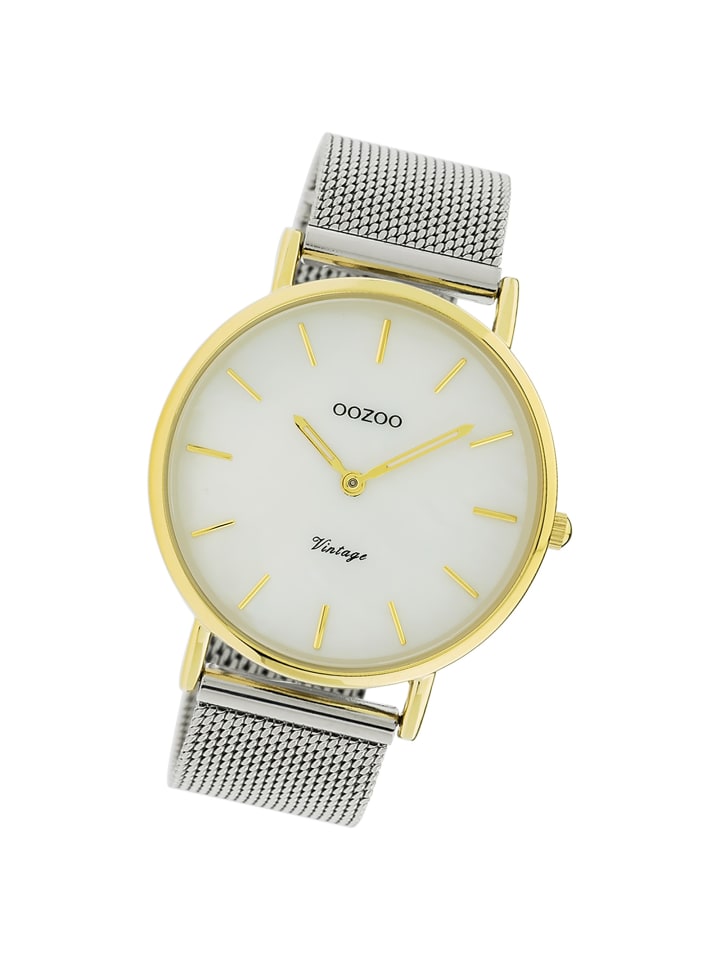 Analog-Armbanduhr Oozoo Vintage Series silber groß (ca. 40mm)
