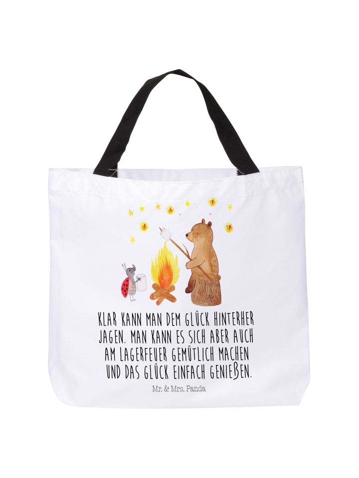 Tote Bag Bär & Marienkäfer Lagerfeuer mit Spruch in Weiß