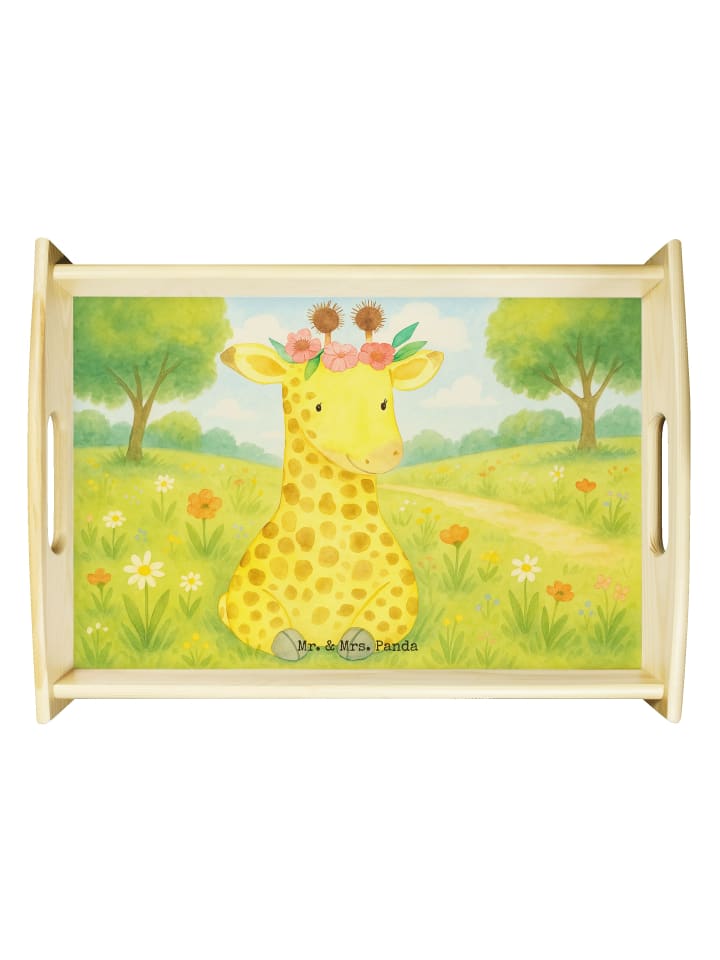 Tablett Holz Giraffe Blumenkranz Design ohne Sp... in Weiß