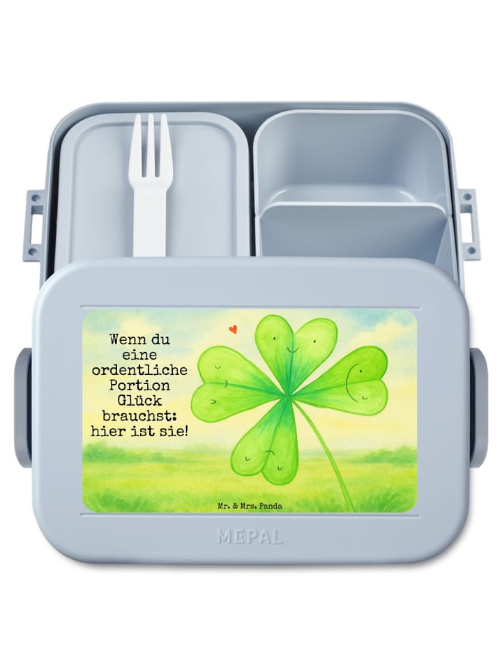 Bentobox Blume Kleeblatt Design mit Spruch in Blau Pastell