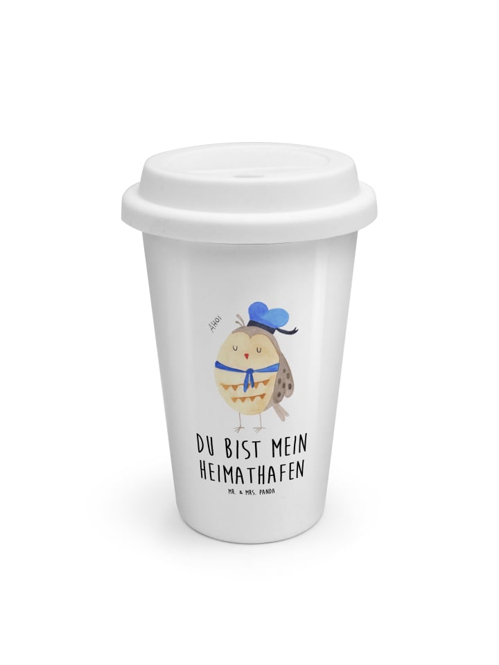 Tumbler Eule Matrose mit Spruch in Weiß