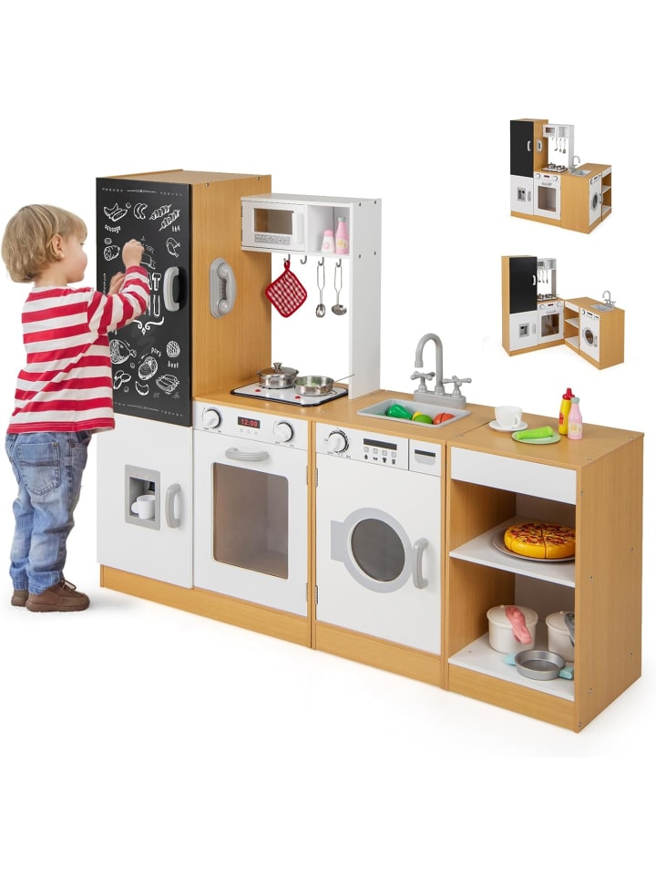 3 in 1 Kinderküche, Spielküche mit Licht & Sound in Braun