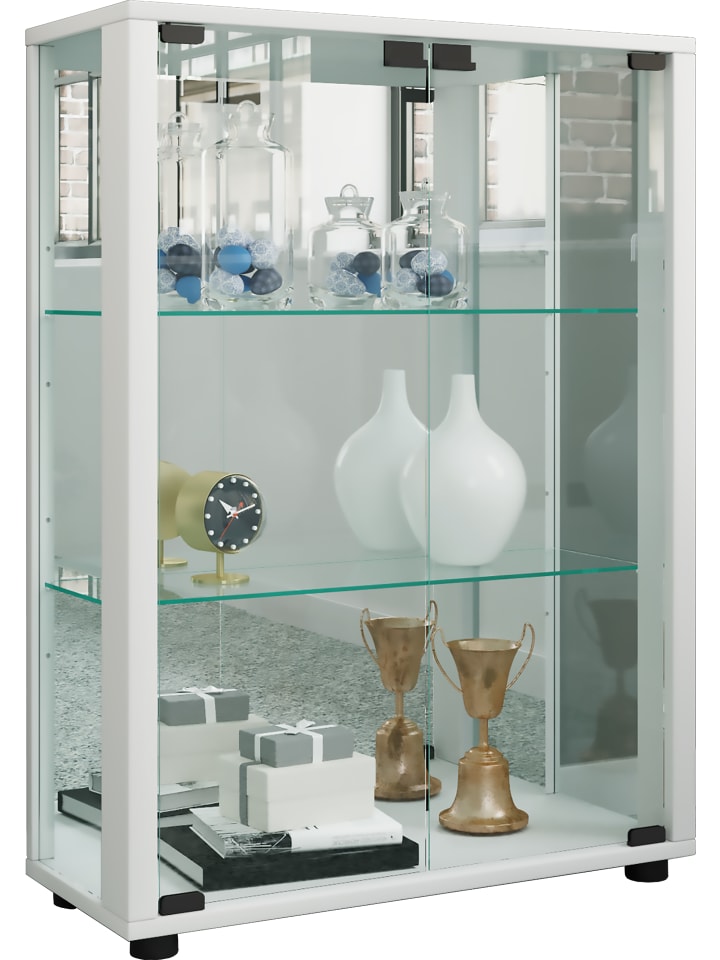 Glas Stand Vitrine Sammelvitrine Sintalo Spiegel in Weiß