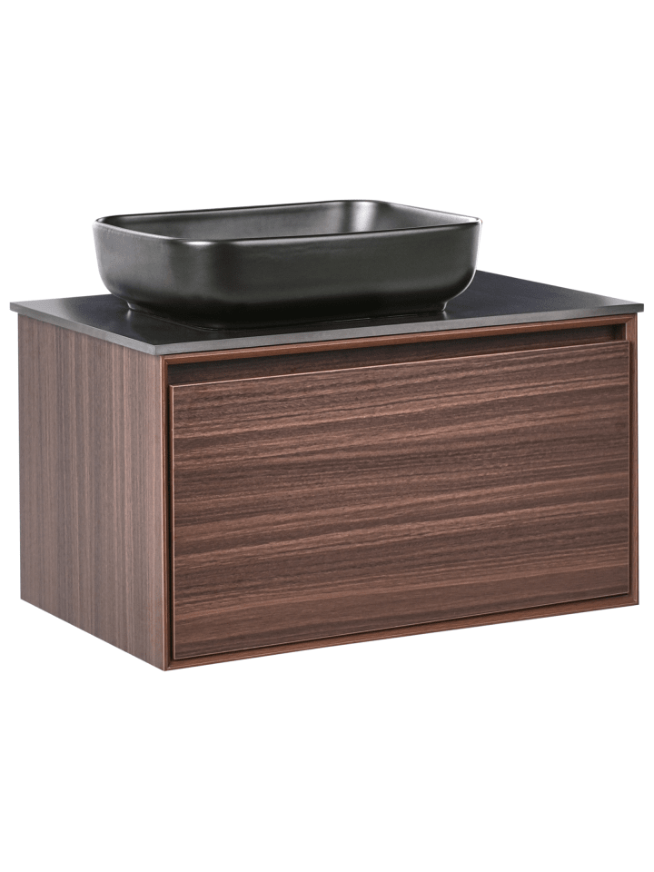 2-tlg Badezimmerschrank mit Waschbecken ARICA in Braun/Schwarz