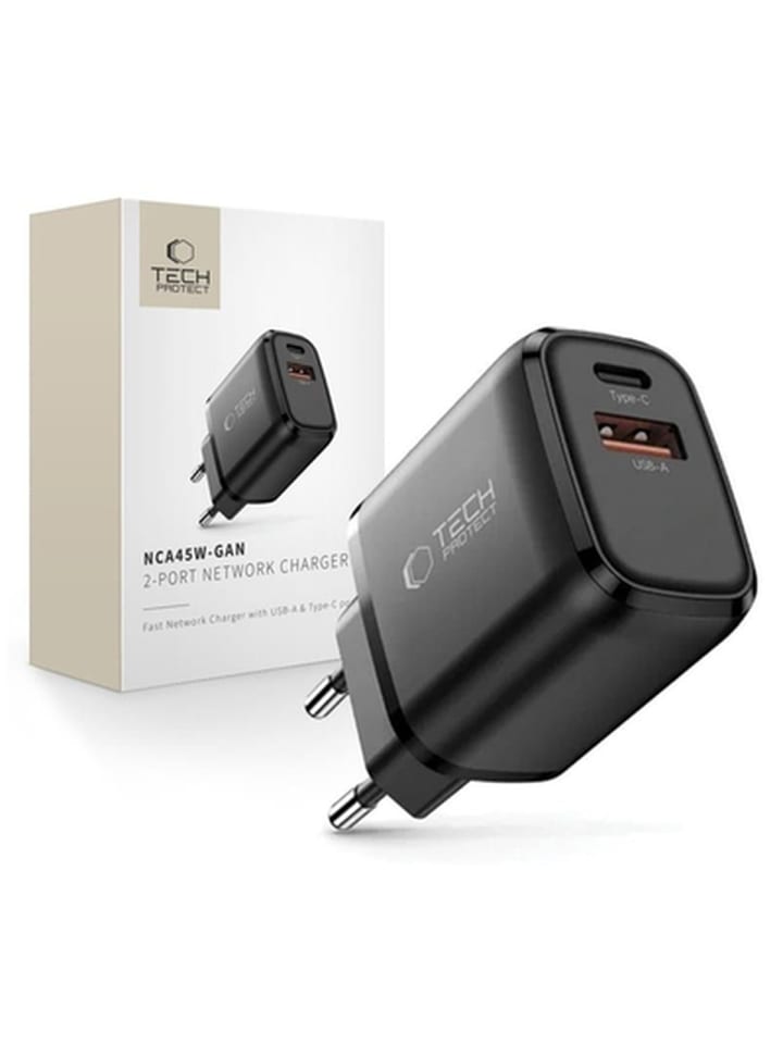 Tech Protect NCA45W GAN 2 Port USB-C USB-A 45W WandLadegerät