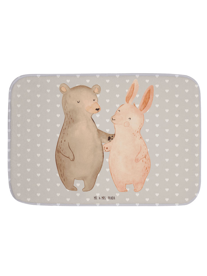Badematte Bär und Hase Umarmen ohne Spruch in Grau Pastell