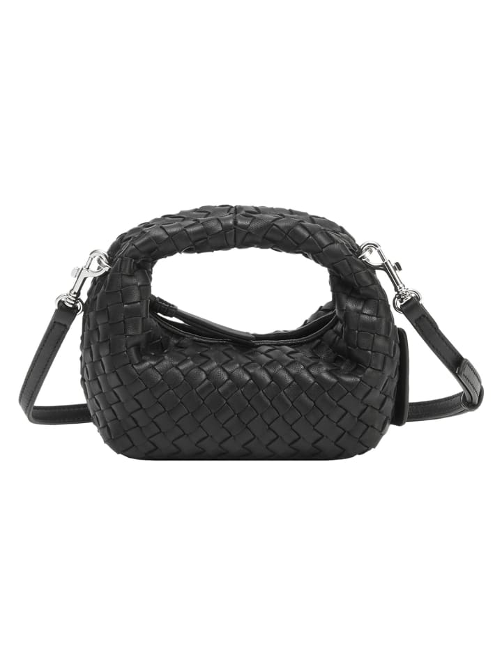 Greta Micro weave Handtasche Leder 20 cm black