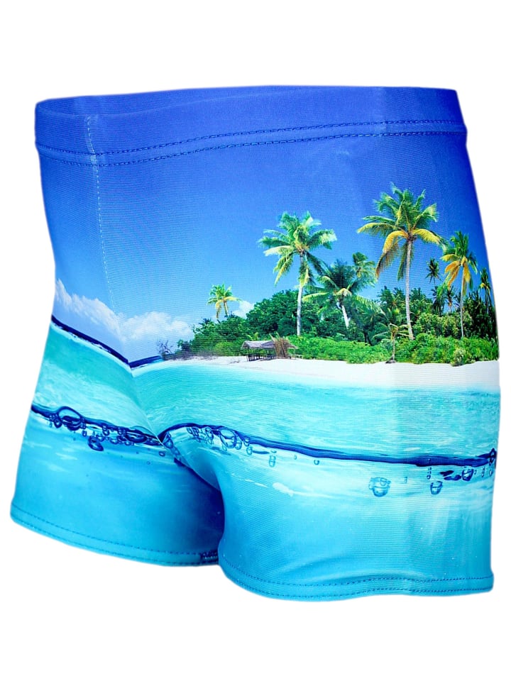 Jungen Badehose Gestreift mit Motiven in blau