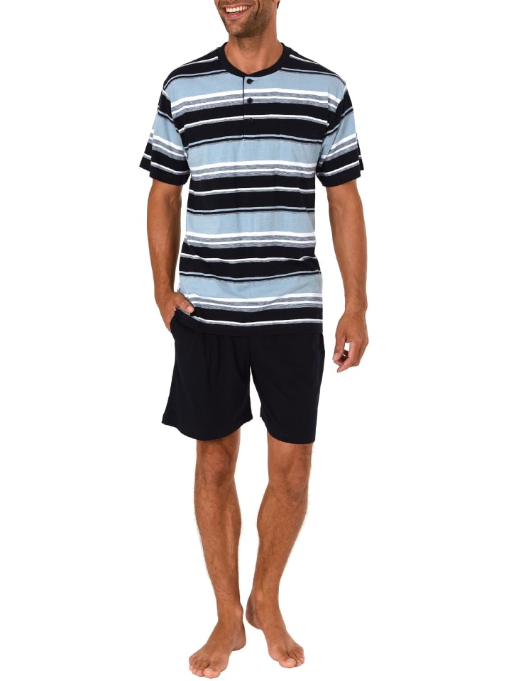 Shorty Pyjama kurzarm Streifen und Knopfleiste - 46183 in hellblau