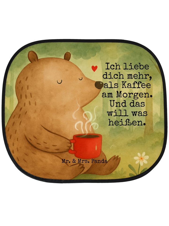 Sonnenblende Bär Morgenkaffee Design mit Spruch in Weiß