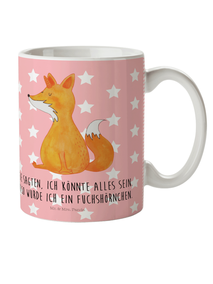 Kaffeetasse Einhorn Fuchs mit Spruch in Rot Pastell