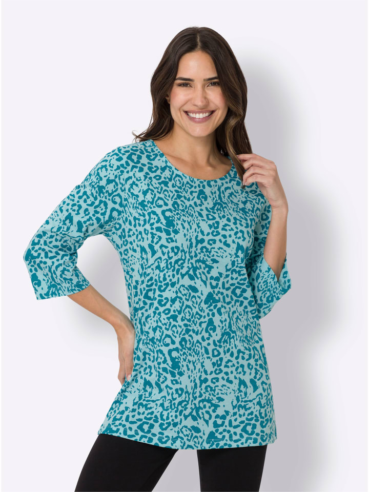 Longshirt in aquamarin-bedruckt