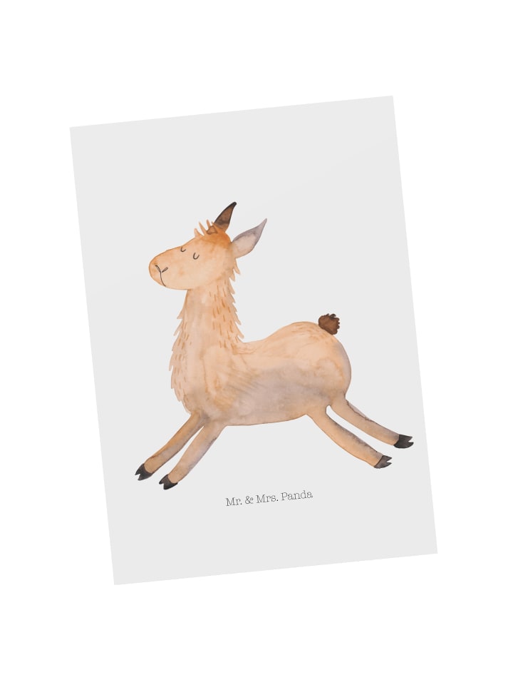 Postkarte Lama Springen ohne Spruch in Weiß