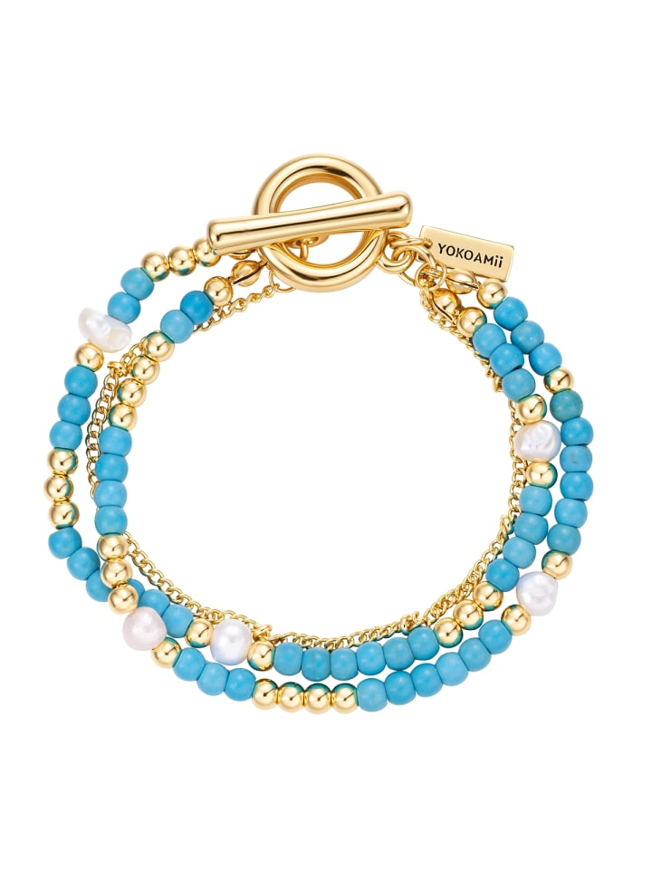 Armband mit Naturstein und Süßwasser-Zuchtperle in gelbgold