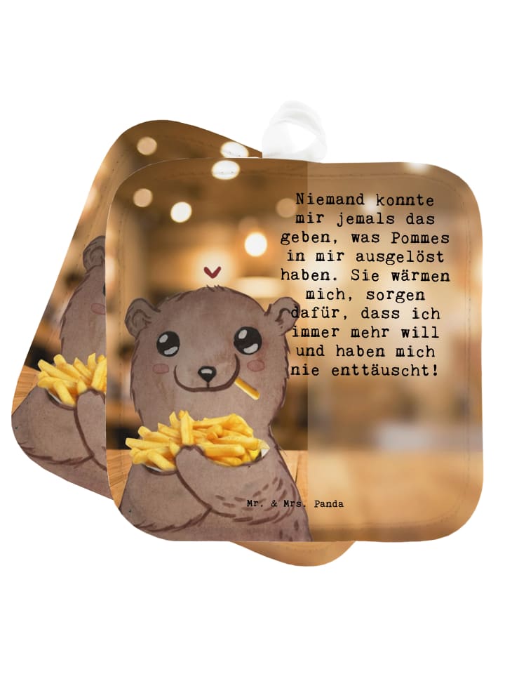 Topflappen Bär Pommes verliebt Design mit Spruch in Weiß