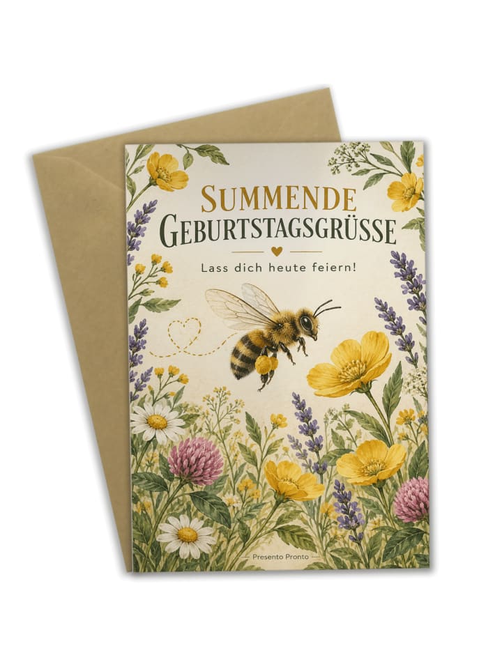 Geburtstagskarte Biene fröhlich Design mit Spruch in Weiß