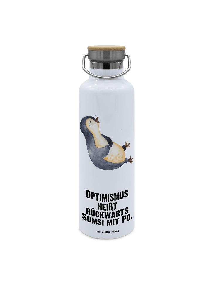Trinkflasche Pinguin Lachen mit Spruch in Weiß