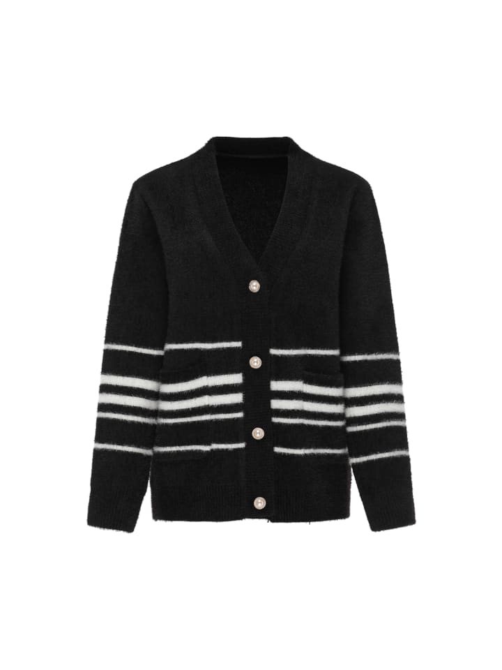 Women Cardigan in Black Offwhite