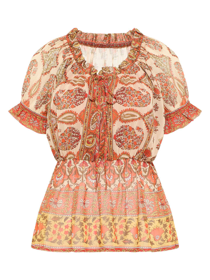 Women Blusenshirt Mit Rüschenärmeln in Orange Mehrfarbig