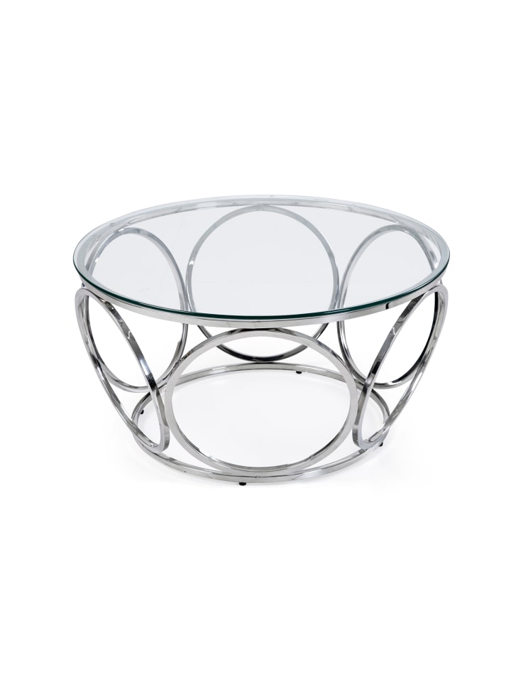Couchtisch rund Ø 80 cm Klarglasplatte 8 mm und Edelstahlgestell in Silber