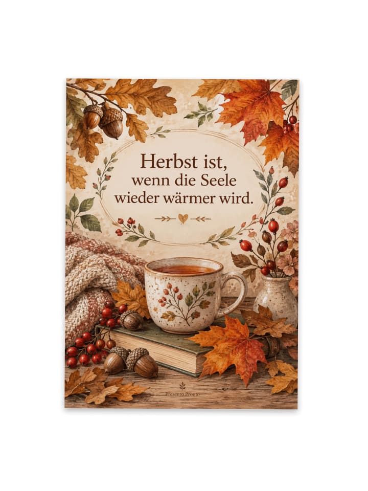 Grußkarte Blatt nostalgisch Design mit Spruch in Weiß